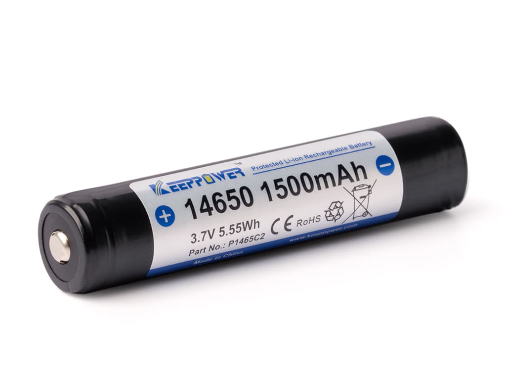 Batterie Li-ion KEEPPOWER 14650, 1500 mAh, 3,6 V à 3,7 V, avec circuit de protection PCB (borne positive surélevée)