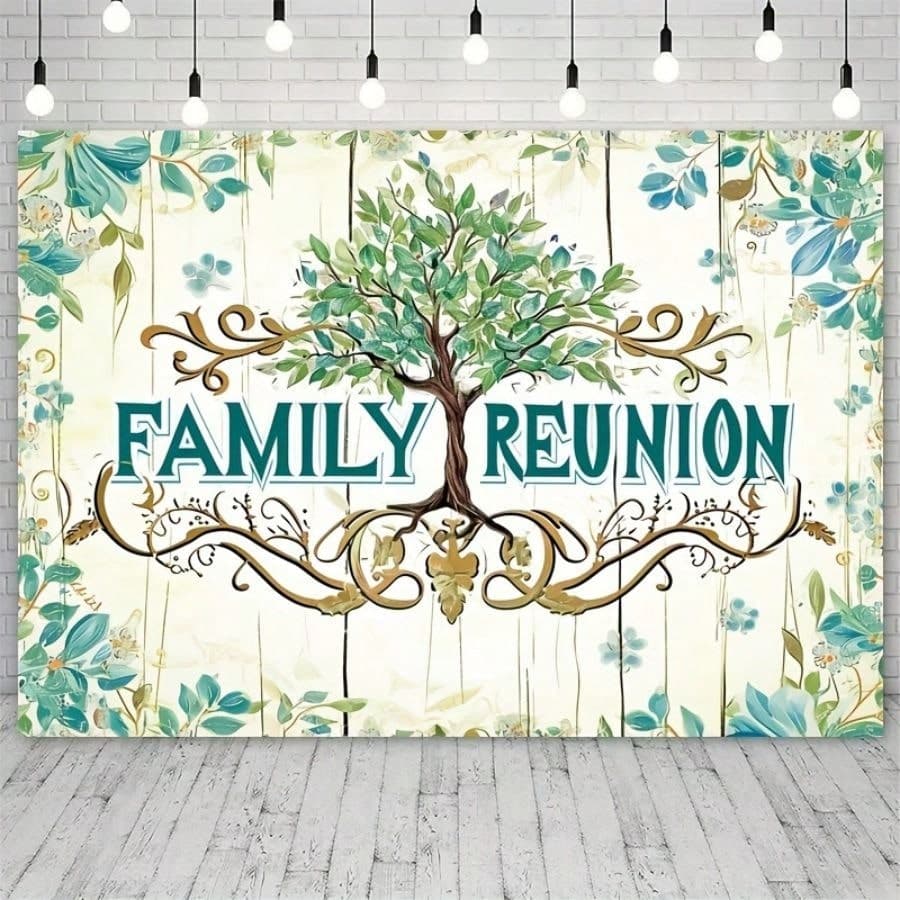 1 pièce, Toile De Fond De Photographie En Polyester De Bienvenue De Réunion De Famille, Membres De Larbre Généalogique Rassemblant Un Fond De